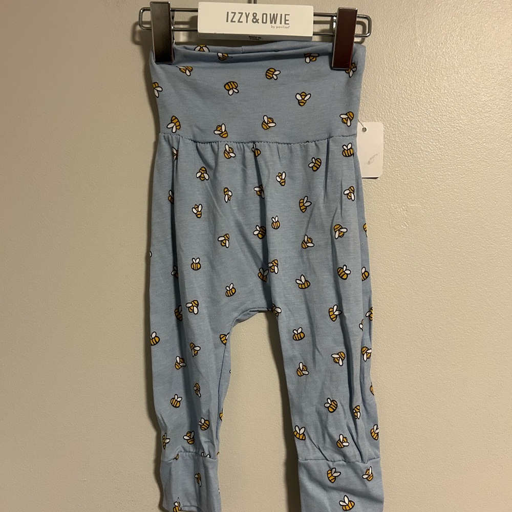 NEW handmade 6/12m blue & yellow bee grow with me pants